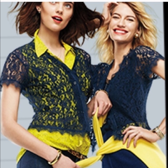 CAbi London Navy Lace Button Down Top - Picture 1 of 6